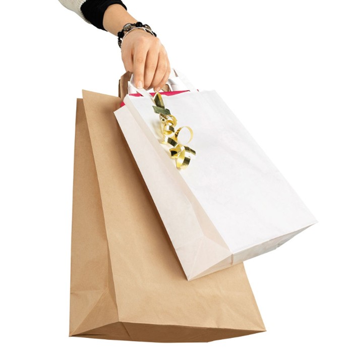 Sac kraft brun et blanc à poignées plates