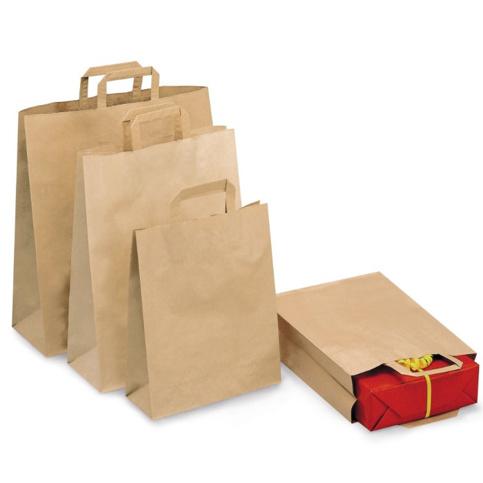 Sac kraft brun et blanc à poignées plates